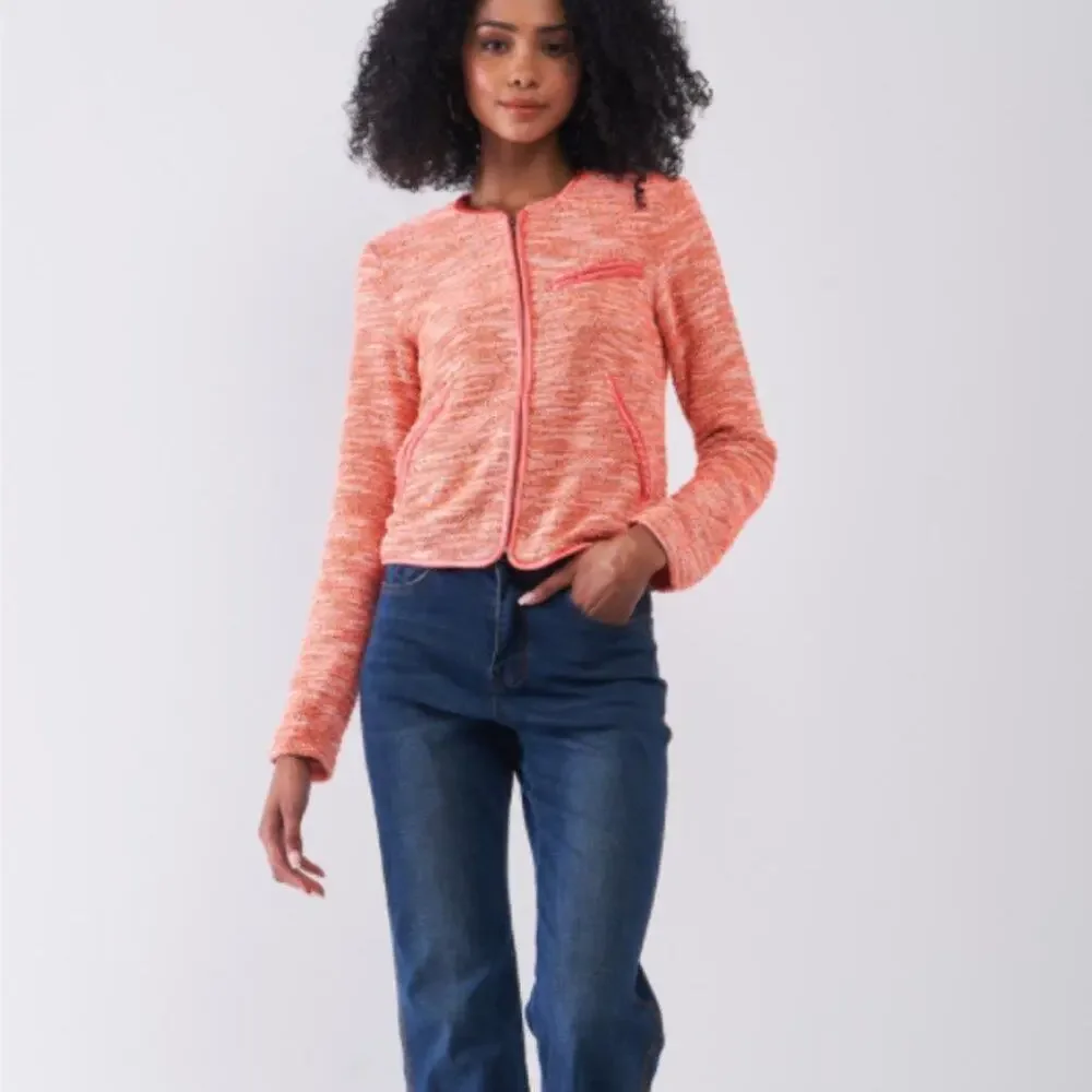 Orange Vintage Tweed Long Sleeve Front Zip-Up Detail Jacket With Pockets - Picture 5 of 16